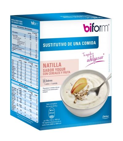 Natillas Sustitutivas Sabor Yogur con Cereales y Frutas 6 Sobres Biform