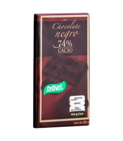 Chocolate Negro 74 Cacao SinGluten SinAzucar 80g Santiveri