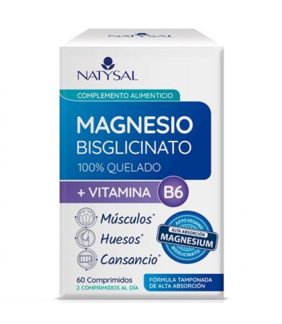 Magnesio Bisglicinato  Vitamina B6 Vegan SinGluten 60comp Natysal