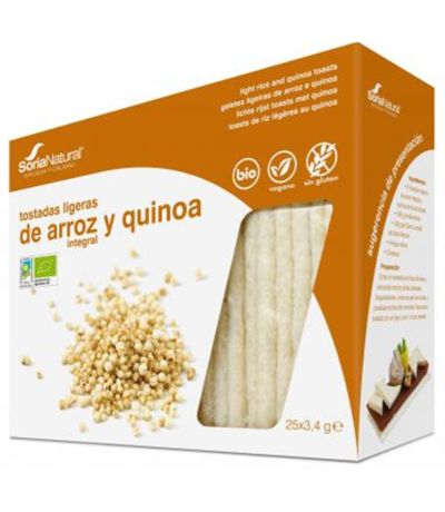 Tostadas Ligeras de Arroz Integral y Quinoa SinGluten Bio Vegan 25x3.8g Soria Natural