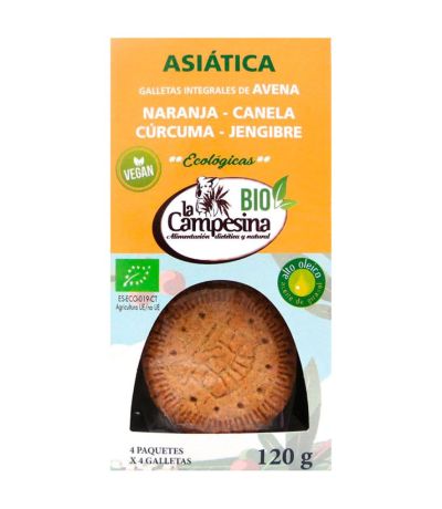 Asiatica Galletas Integrales de Avena, Naranja, Canela, Curcuma y Jengibre Bio Vegan 120g La Campesina