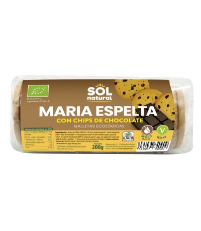 Galletas Bio Maria Espelta y Chips Chocolate Bio Vegan 200g Solnatural