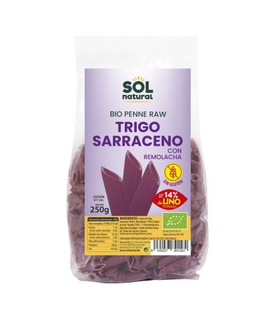 Macarrones Trigo Sarraceno Remolacha Lino SinGluten Bio 250g Solnatural