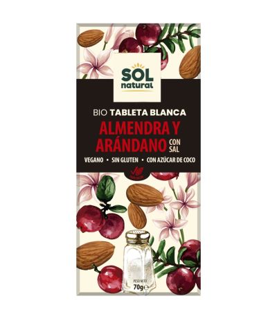 Chocolate Blanco Almendra y Arandano con Sal SinGluten Bio Vegan 70g Solnatural