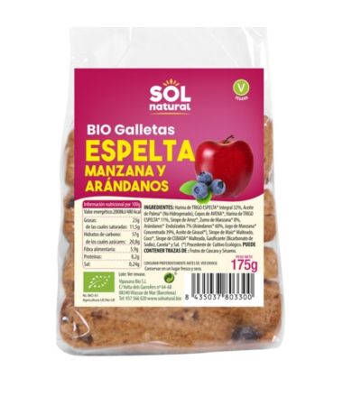 Galletas de Espelta con Manzana y Arandano Bio Vegan 175g Solnatural