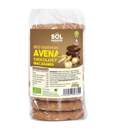 Galleta de Avena con Chocolate y Macadamia Bio 200g Solnatural
