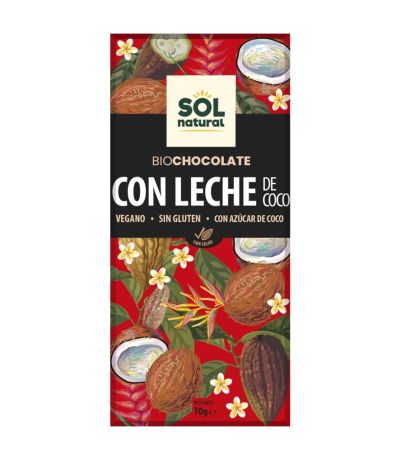 Chocolate con Leche de Coco SinGluten Bio Vegan 70g Solnatural