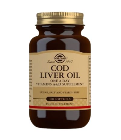 Aceite de Higado Bacalo Cod Liver Oil SinGluten 100caps Solgar