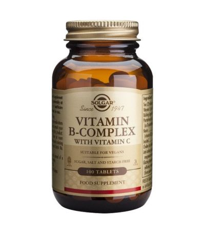 Vitamina-B Complex  Vitamina-C SinGluten Vegan 100caps Solgar