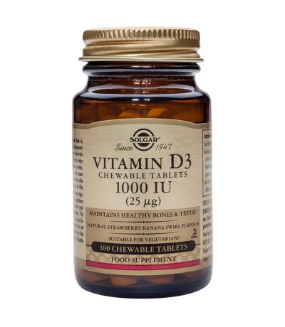 Vitamin D3 1000Ui Masticable SinGluten Vegan 100comp Solgar