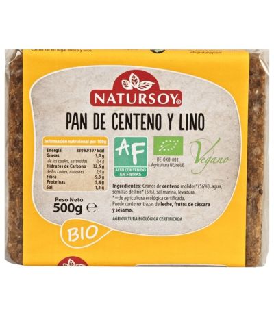 Pan Centeno y Lino Bio Vegan 500g Natursoy