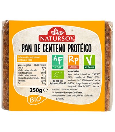 Pan de Centeno Proteico Bio Vegan 250g Natursoy