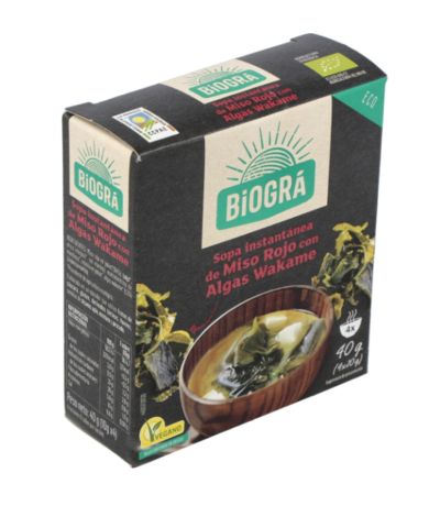 Sopa Miso Rojo con Algas Wakame Bio Vegan 4 Sobres Biogra