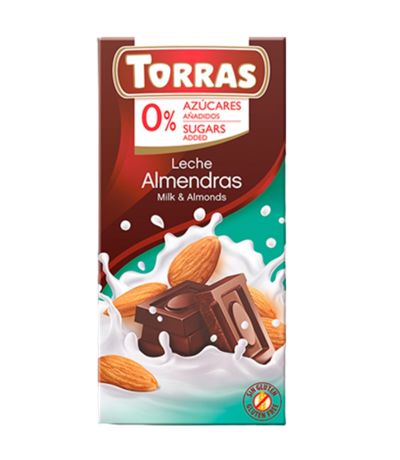 Chocolate con Leche y Almendras SinGluten 75g Torras
