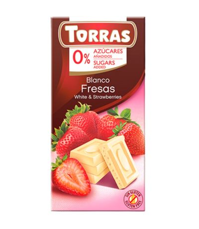 Chocolate Blanco con Fresas SinGluten SinAzucar 75g Torras