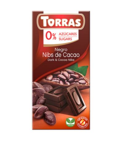 Chocolate Negro con Pepitas Cacao SinGluten Vegan 75g Torras