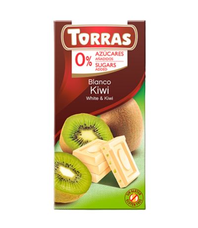 Chocolate Blanco con Kiwi SinGluten SinAzucar 75g Torras