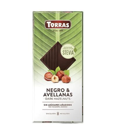 Chocolate Negro con Avellanas con Stevia SinGluten Vegan 125g Torras