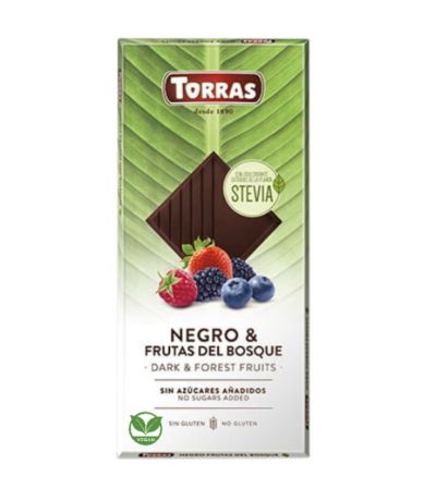 Chocolate Negro con Frutas del Bosque con Stevia SinGluten Vegan 125g Torras