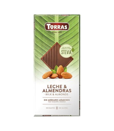 Chocolate con Leche con Almendras con Stevia SinGluten 125g Torras