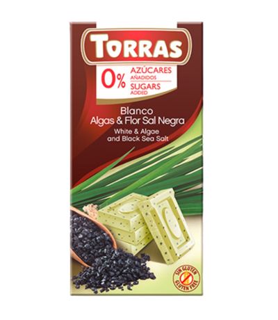 Chocolate Blanco con Algas y Flor de Sal Negra SinGluten SinAzucar 75g Torras