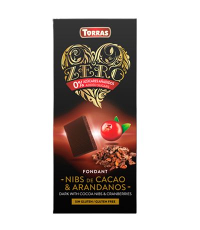 Chocolate Negro con Nibs de Cacao y Arandanos SinGluten Vegan 125g Torras