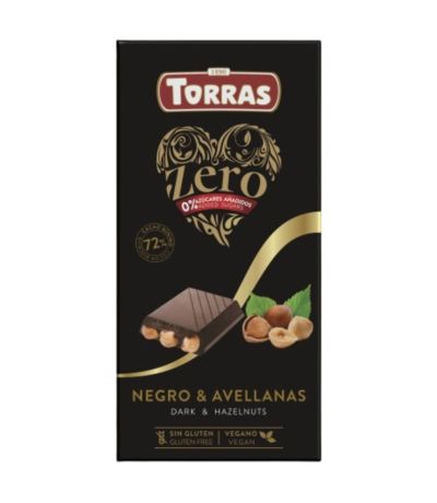 Chocolate Negro con Avellanas 72 Cacao SinGluten Vegan 150g Torras