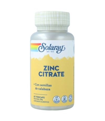 Zinc Citrate con Semillas de Calabaza 50Mg SinGluten Vegan 60caps Solaray
