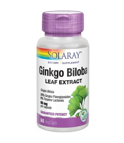 Ginkgo Biloba 60Mg Extracto de Hoja SinGluten Vegan 60caps Solaray
