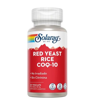 Red Yeast Rice CoQ-10 Colesterol SinGluten Vegan 60caps Solaray