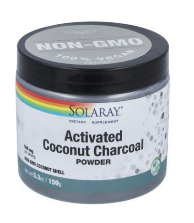 Activated Coconut Charcoal Carbon Activo Polvo Vegan 150g Solaray