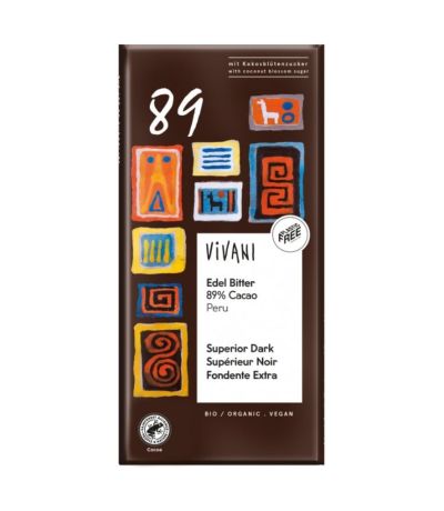 Chocolate Negro Superior 89 Peru con Azucar Coco Bio 100g Vivani