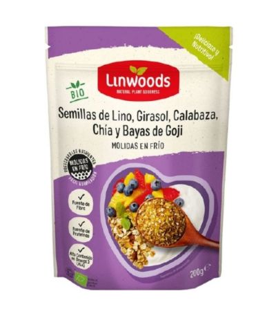 Semillas Lino Girasol Calabaza y Bayas Goji Molidas SinGluten Vegan 200g Linwoods