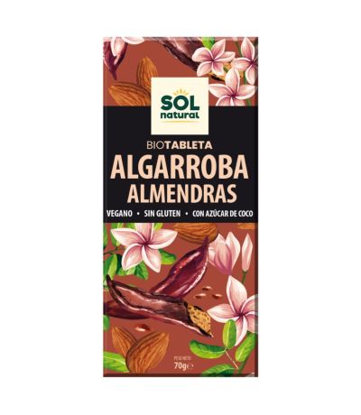 Chocolate Algarroba Almendras Bio Vegan SinGluten 70g Solnatural