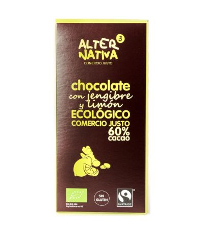 Chocolate con Jengibre y Limon 60 Cacao SinGluten Bio 80g Alternativa3