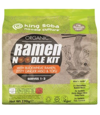 Kit Ramen Noodles de Trigo Sarraceno Jengibre Miso y Tofu Bio 1ud King Soba