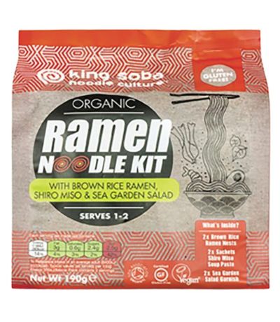 Kit Ramen Noodles de Arroz Integral Shiro Miso y Algas Bio 1ud King Soba