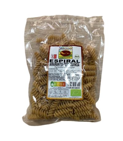 Espirales Amaranto Teff y Quinoa SinGluten Eco Vegan 250g Bioprasad
