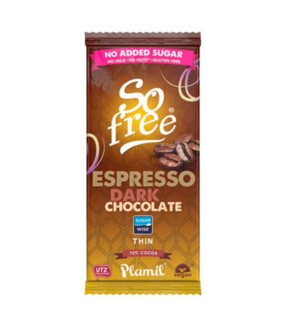 So Free Chocolate Negro Espresso 72 Cacao SinGluten Bio Vegan 80g Plamil
