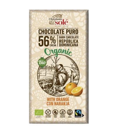 Chocolate Negro 56 con Naranja SinGluten Bio Vegan 100g Chocolates Sole