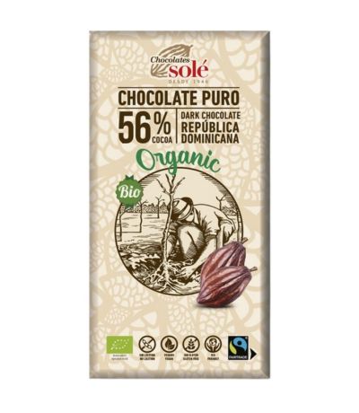 Chocolate Negro 56 Cacao SinGluten Bio Vegan 100g Chocolates Sole