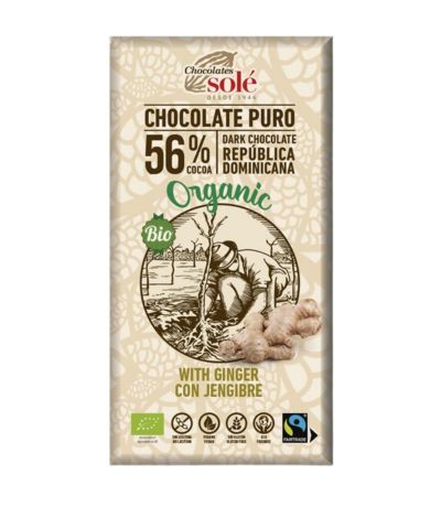Chocolate Negro Jengibre SinGluten Bio Vegan 100g Chocolates Sole