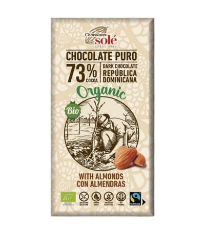 Chocolate Negro 73 con Almendras SinGluten Bio Vegan 150g Chocolates Sole
