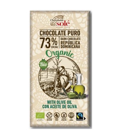 Chocolate Negro 73 con Aceite de Oliva SinGluten Bio Vegan 100g Chocolates Sole