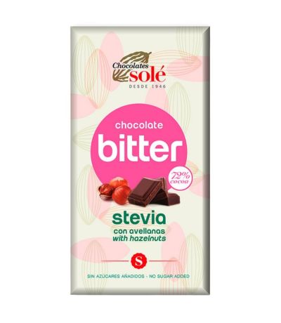 Chocolate Bitter con Avellanas y Stevia 72 Cacao SinGluten 100g Chocolates Sole