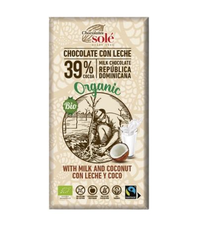 Chocolate con Leche y Coco SinGluten Bio 100g Chocolates Sole