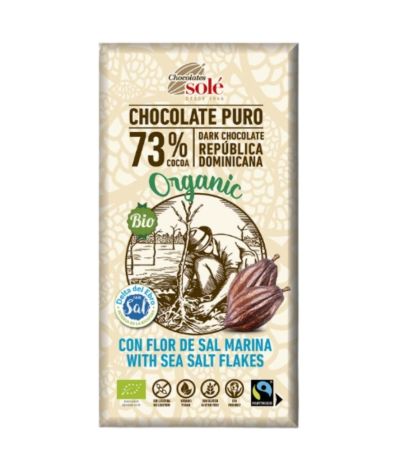Chocolate Negro 73 Cacao Flor de Sal Bio SinGluten Vegan 100g Chocolates Sole