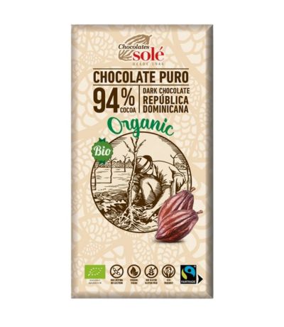 Chocolate Negro 94 SinGluten Bio Vegan 100g Chocolates Sole
