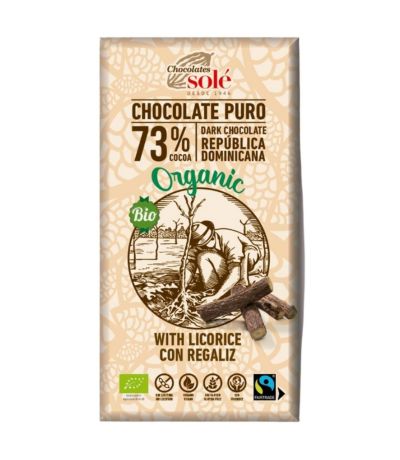 Chocolate Negro 73 Cacao con Regaliz SinGluten Eco Vegan 100g Chocolates Sole