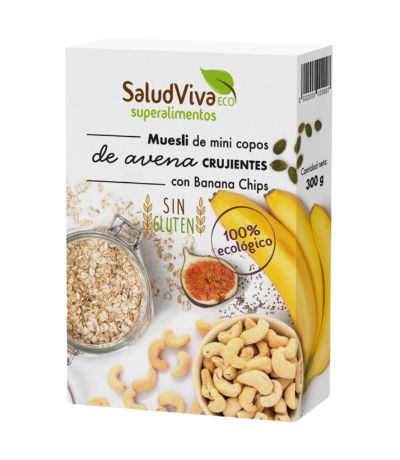 Muesli Mini Copos Crujiente Avena Y Banana Chips Eco 300gr Salud Viva